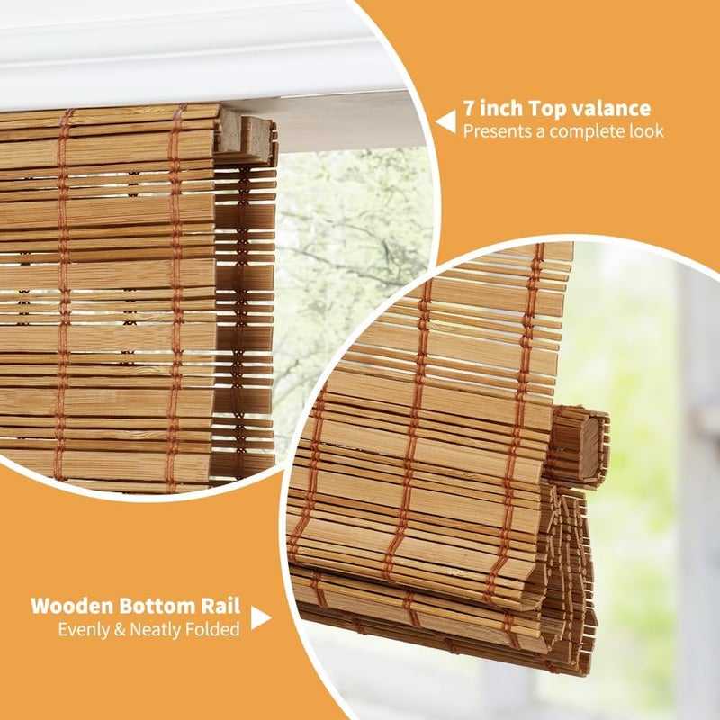 SMONTER Bamboo Roman Shades for Windows-Cordless Wooden Woven Blinds Light Filtering Bamboo Roll up Shades UV Protection and Easy Set up for Door and Countryhouse, 40" W x 64" H, Deer - Image 2